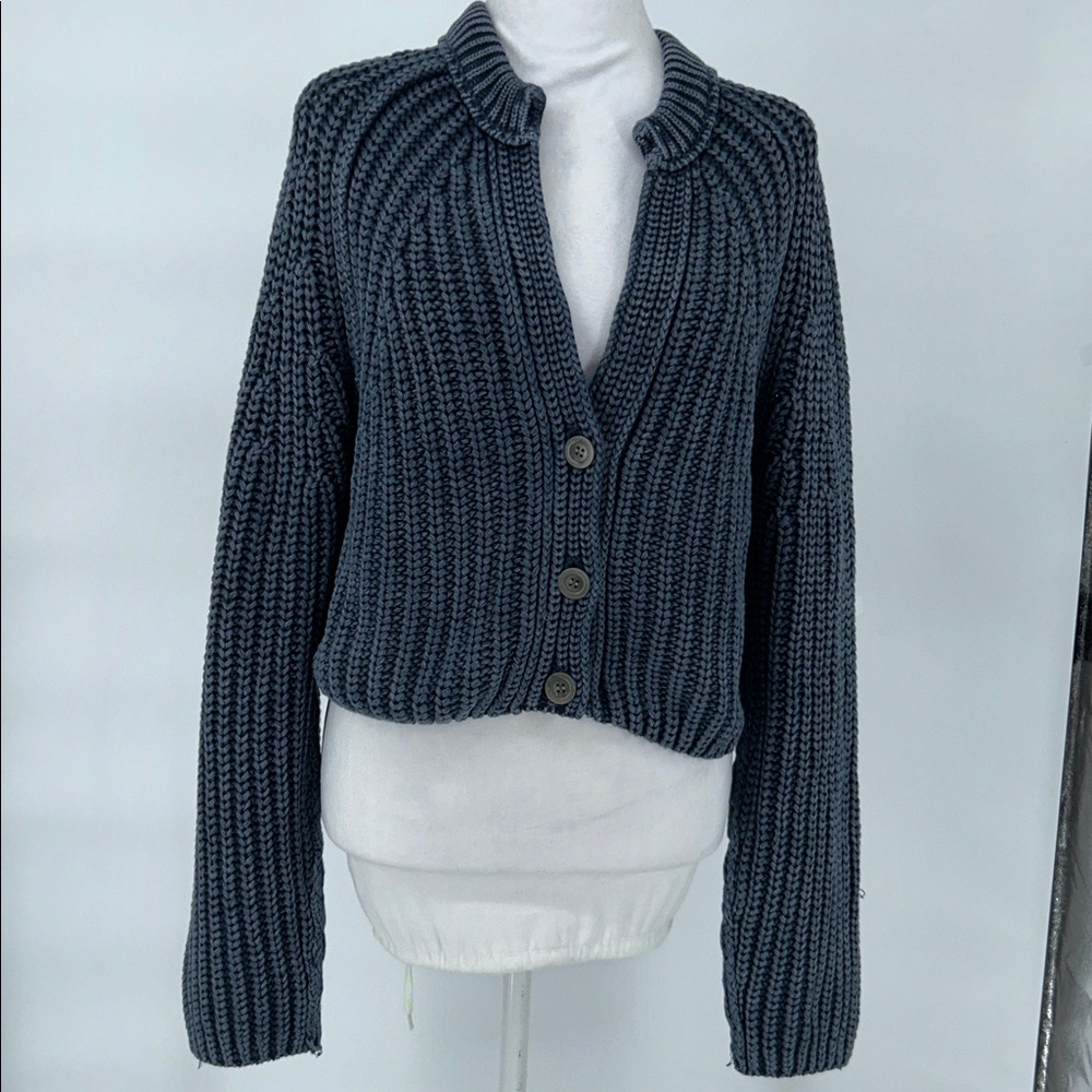 Free People women’s Charcoal Knit Sweater Sweet Nothing Cardigan Size Small - Picture 4 of 11